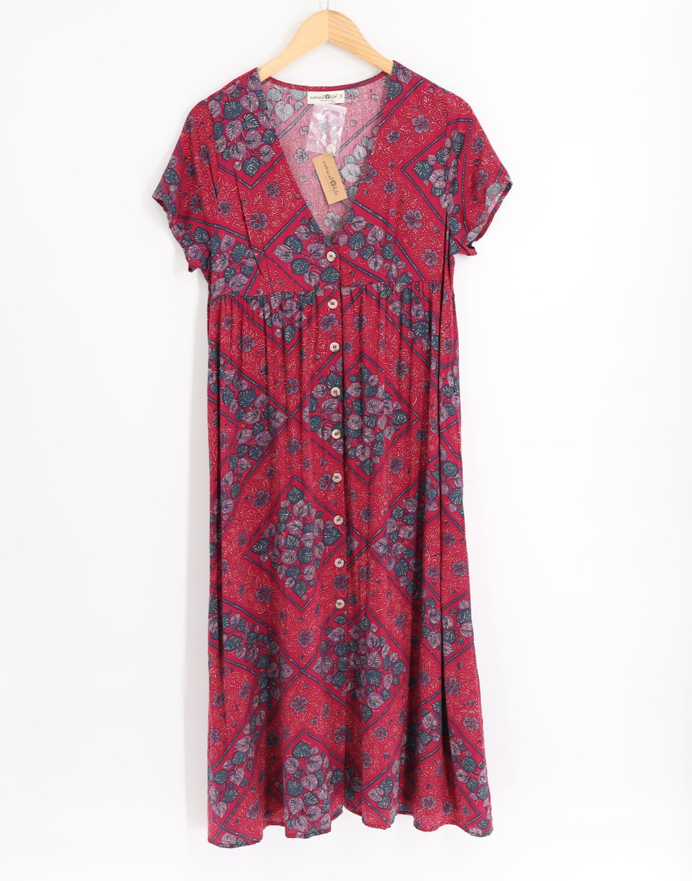 Natural Life NWT Midi Autumn Dress Sz S Floral Tiered Button Front Short Sleeve